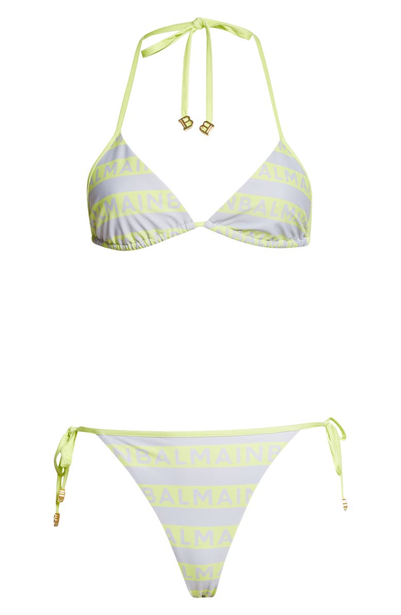 Balmain Logo Stripe Two-Piece Swimsuit, Alternate, color,