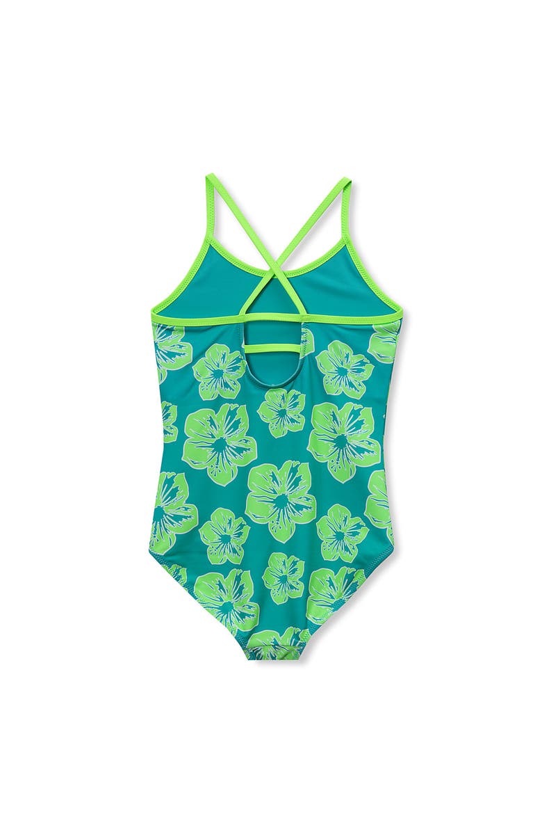 Lands' End Girls Chlorine Resistant Reversible One Piece Swimsuit, Alternate, color, Electric Lime Neon Floral
