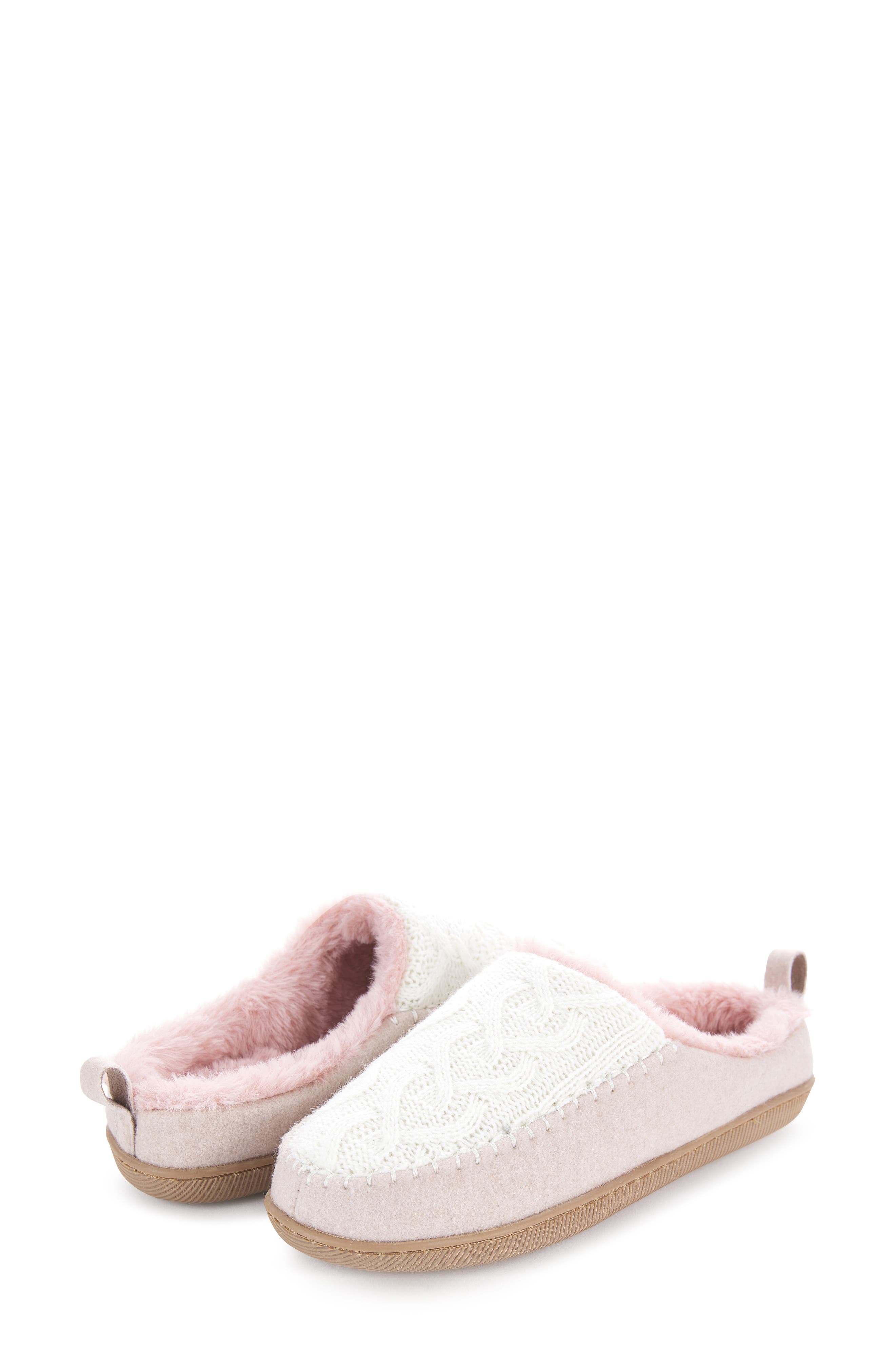 FLOOPI Tori Cable Knit Faux Shearling Slipper, Alternate, color, White