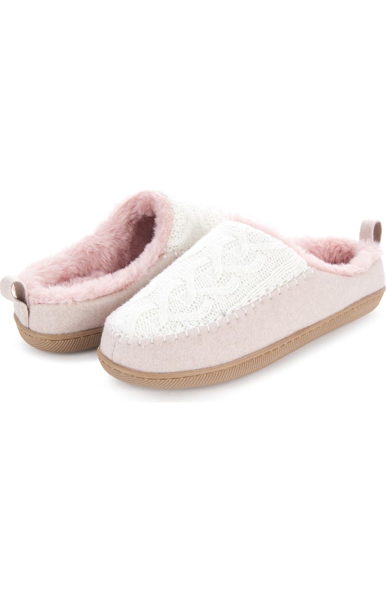 FLOOPI Tori Cable Knit Faux Shearling Slipper, Alternate, color, White