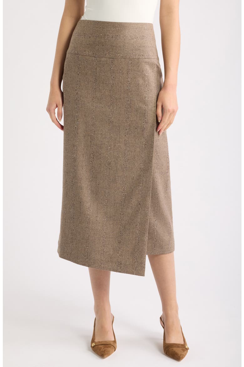 Vornara Faux Wrap Midi Pencil Skirt, Main, color, BEIGE MELANGE STRIPE