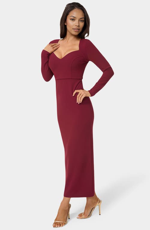 Bebe Open Back Long Sleeve Maxi Dress In Burgundy