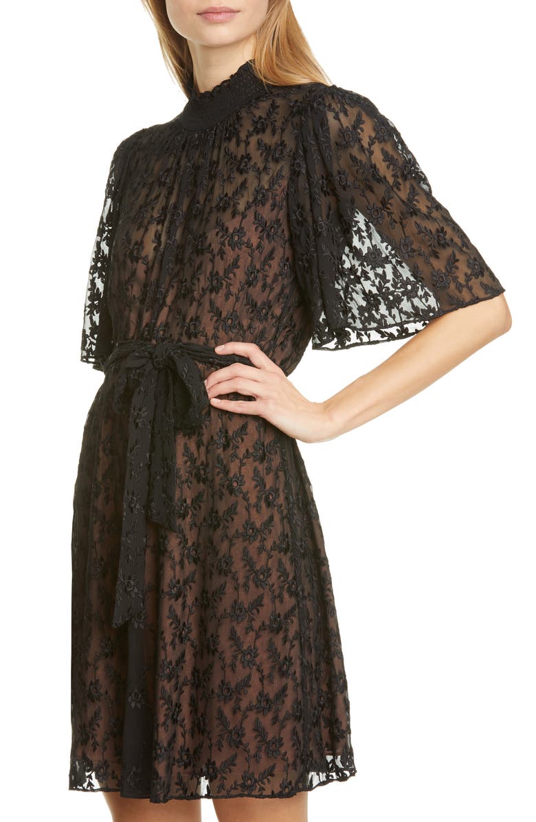 Rebecca Taylor Vine Embroidery Cotton & Silk Cocktail Dress, Alternate, color, 