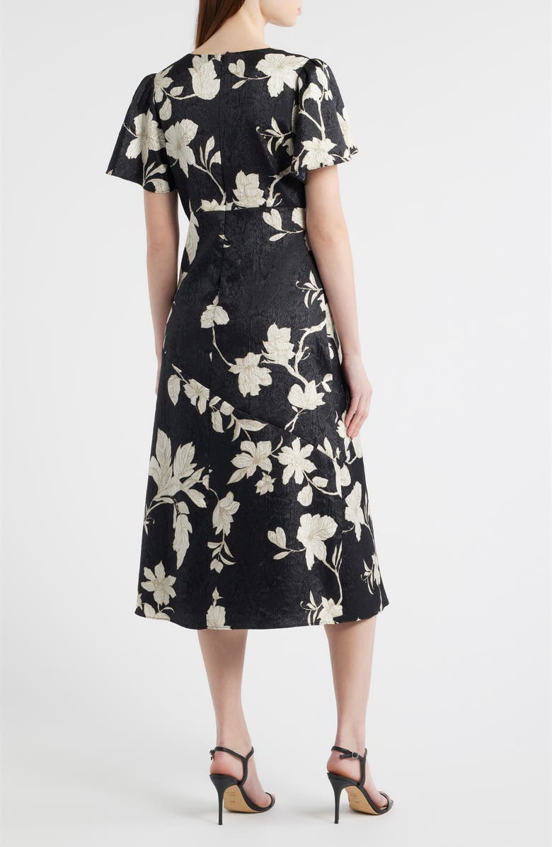 Chelsea28 Floral Jacquard Draped Midi Dress, Alternate, color, Black- Ivory Jan Toile