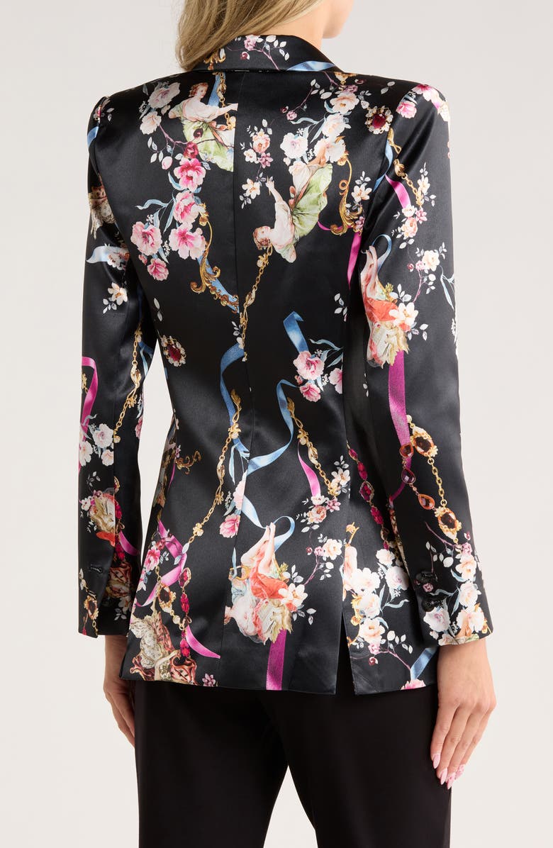 L'AGENCE Sheila Structured Satin Blazer, Alternate, color, Black Multi Rococo Angel