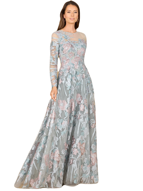 Illusion Neck, Long Sleeve Ballgown