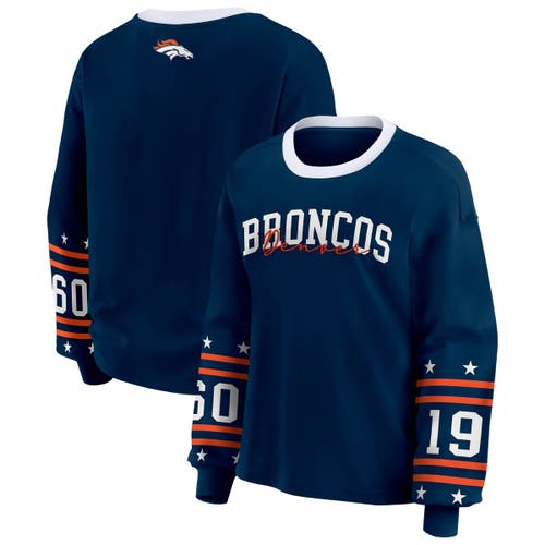 Wear By Erin Andrews Navy Denver Broncos Sport Long-sleeve T-shirt In Blue