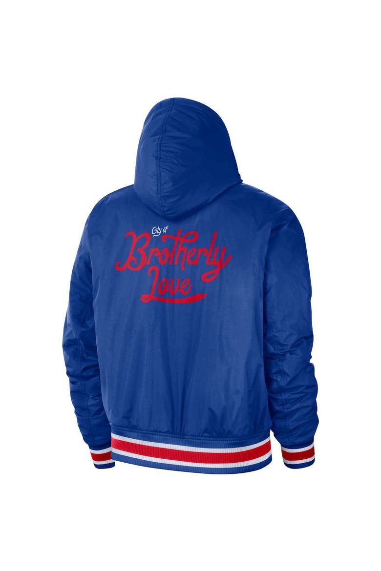 Men's Nike Blue/Red Philadelphia 76ers 2022/23 City Edition Courtside Bomber Full-Zip Hoodie Jacket, Alternate, color, Blue