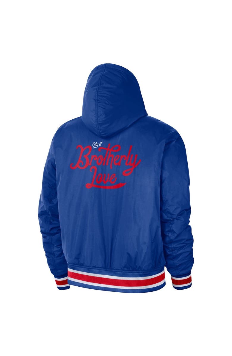 Nike Men's Nike Blue/Red Philadelphia 76ers 2022/23 City Edition Courtside Bomber Full-Zip Hoodie Jacket, Alternate, color, 