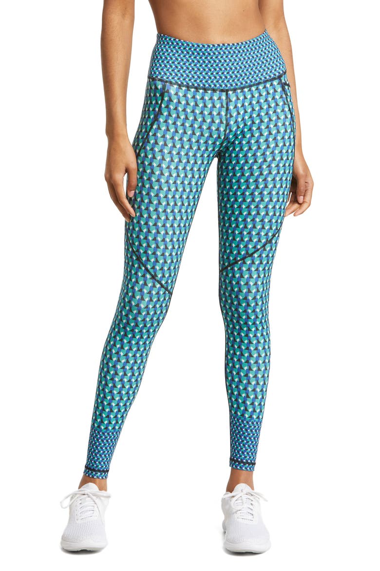 Print Power Workout 7/8 Pocket Leggings, Main, color, GREEN GEO PRINT