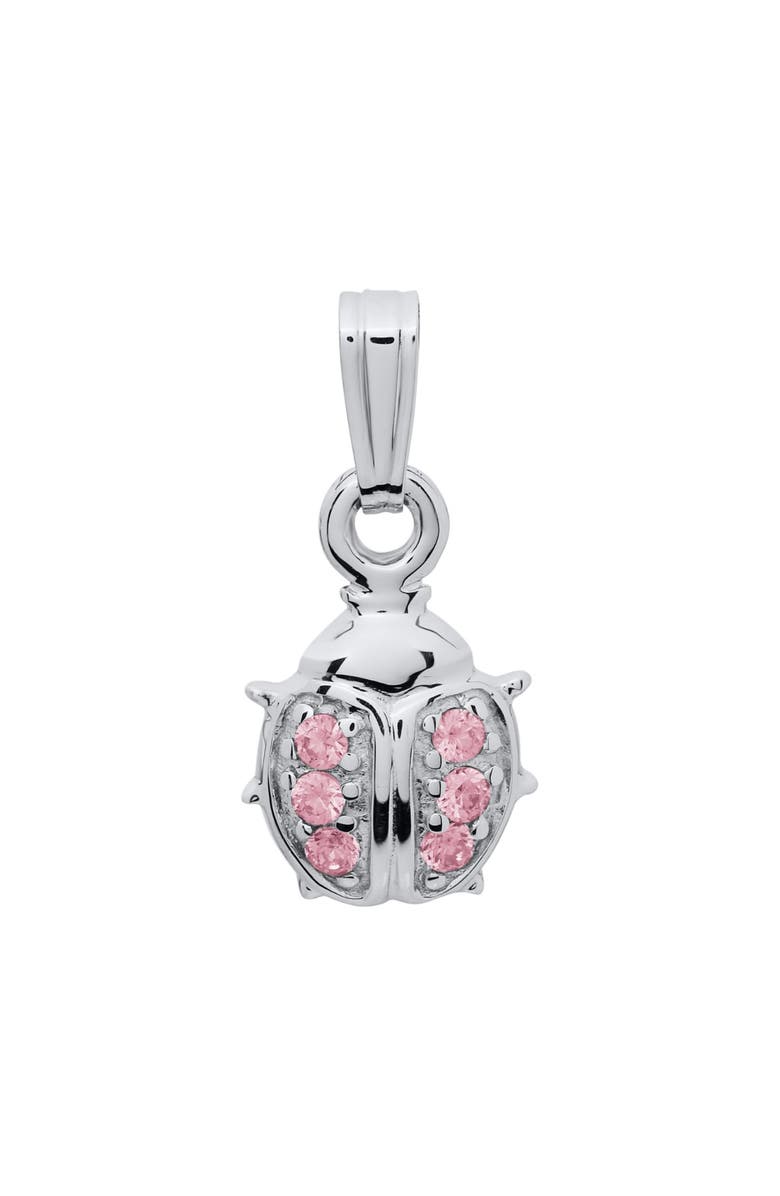 Mia Belle Girls Sterling Silver Pink Ladybug Pendant Necklace, Alternate, color, Metallic Silver