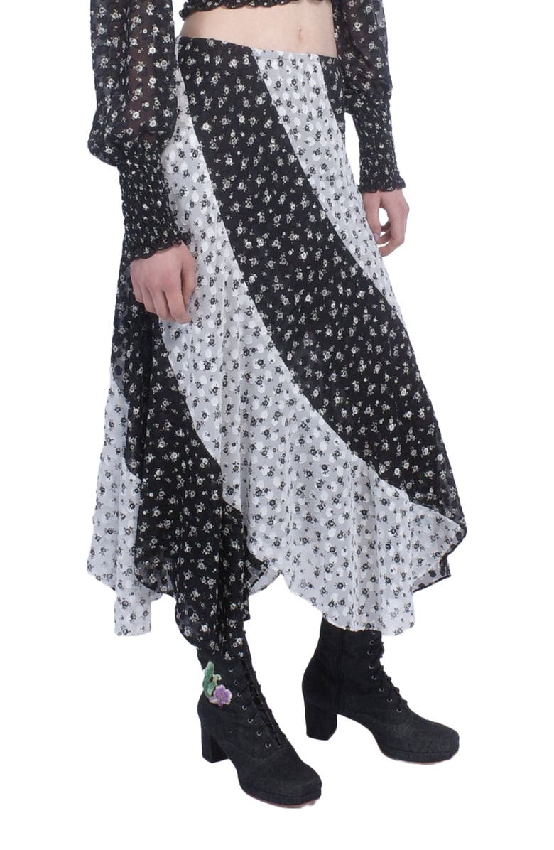 Anna Sui Ditsy Dot Chiffon Contrast Flowy Skirt, Alternate, color, Black/White Multi