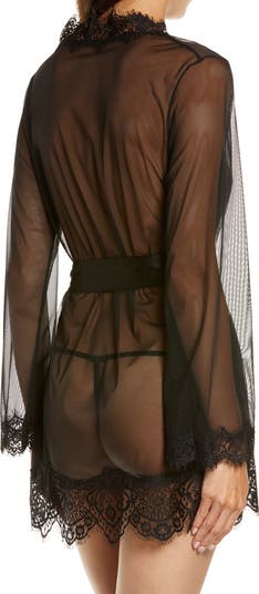 Lace Trim Mesh Robe & G-String Set