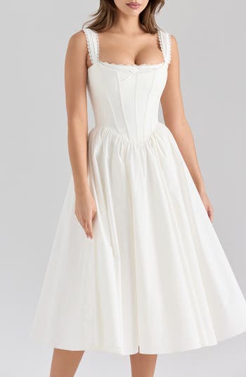 Amara Corset Stretch Cotton Cocktail Midi Dress