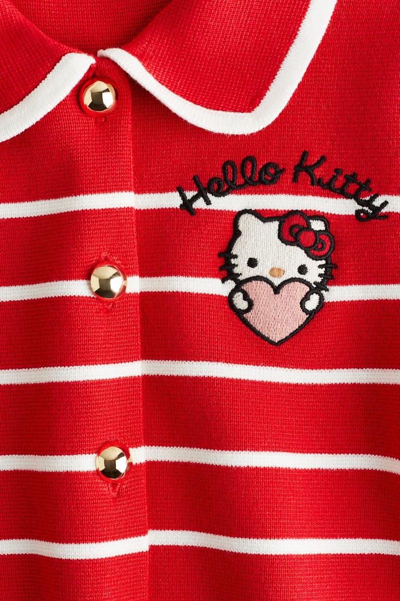 Embroidery-detail Knitted Cardigan, Alternate, color, Red/Hello Kitty