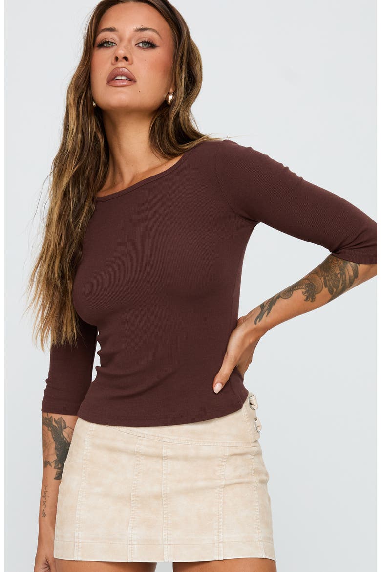 Elaia Three-Quarter Sleeve Crop Top, Alternate, color, CHOCOLATE