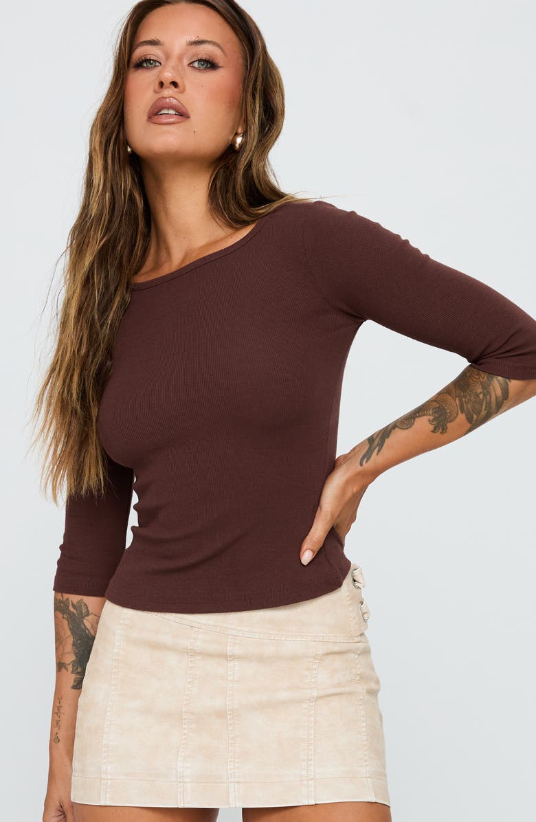 Princess Polly Elaia Three-Quarter Sleeve Crop Top, Alternate, color, Chocolate