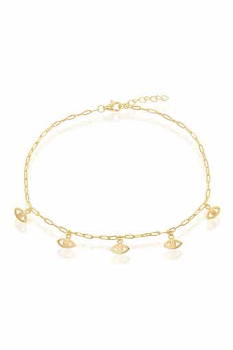 SIMONA Gold Plated Sterling Silver Evil Eye Charm Anklet