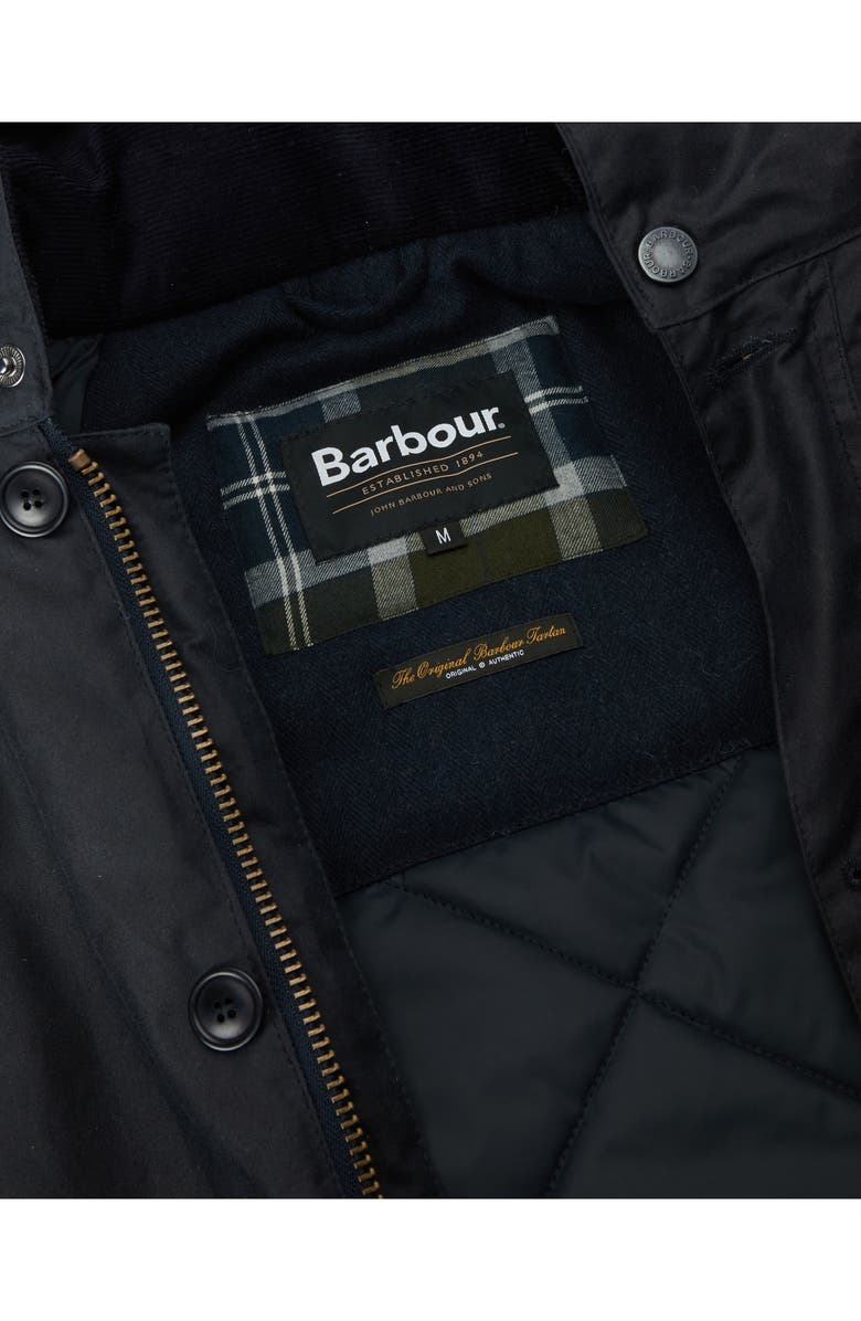 Barbour Modern Waxed Cotton Jacket with Removable Hood, Alternate, color, Navy