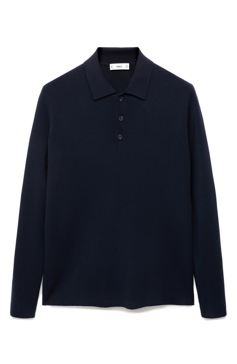 MANGO Long Sleeve Piqué Polo, Alternate, color, Navy