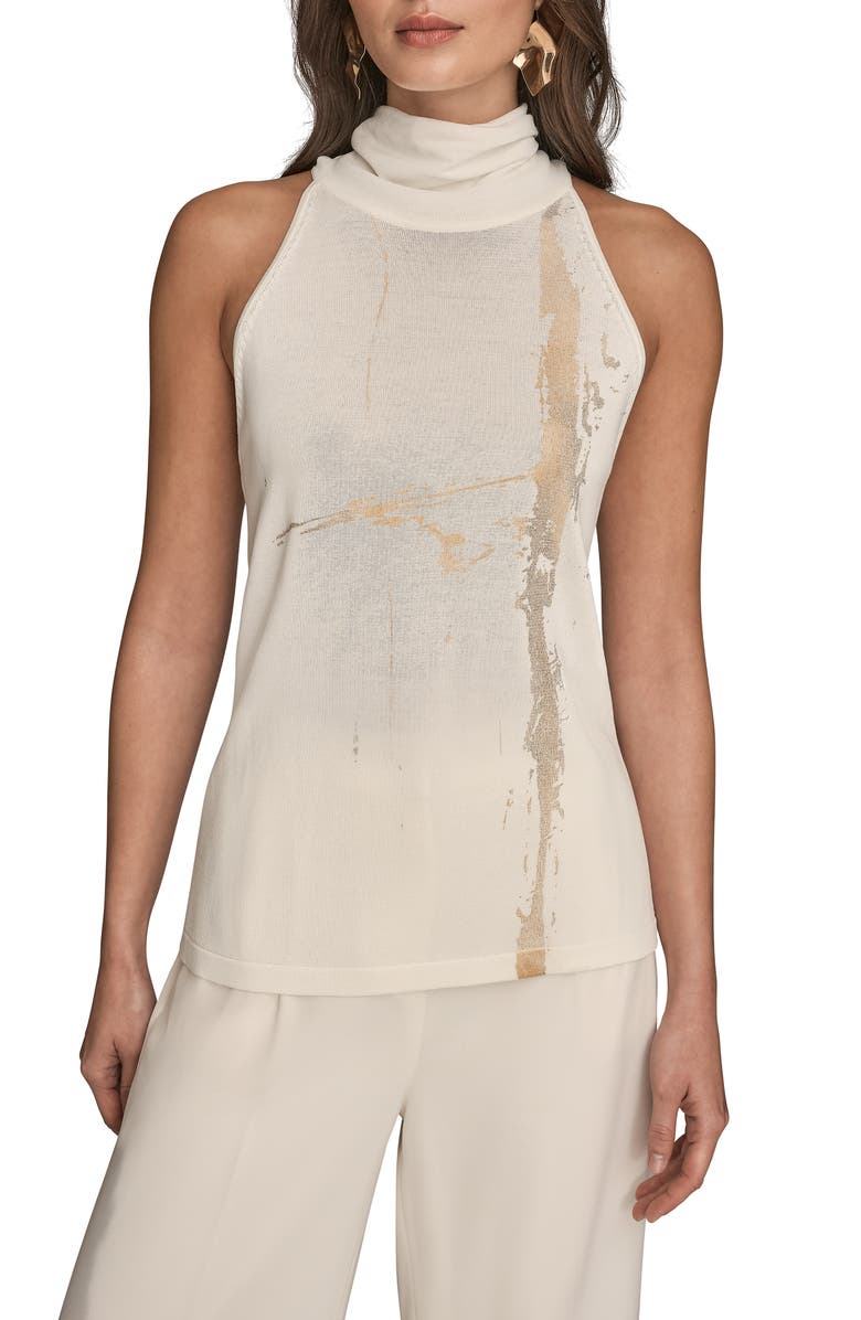 Donna Karan New York Abstract Print Sleeveless Cowl Neck Top, Main, color, Cream