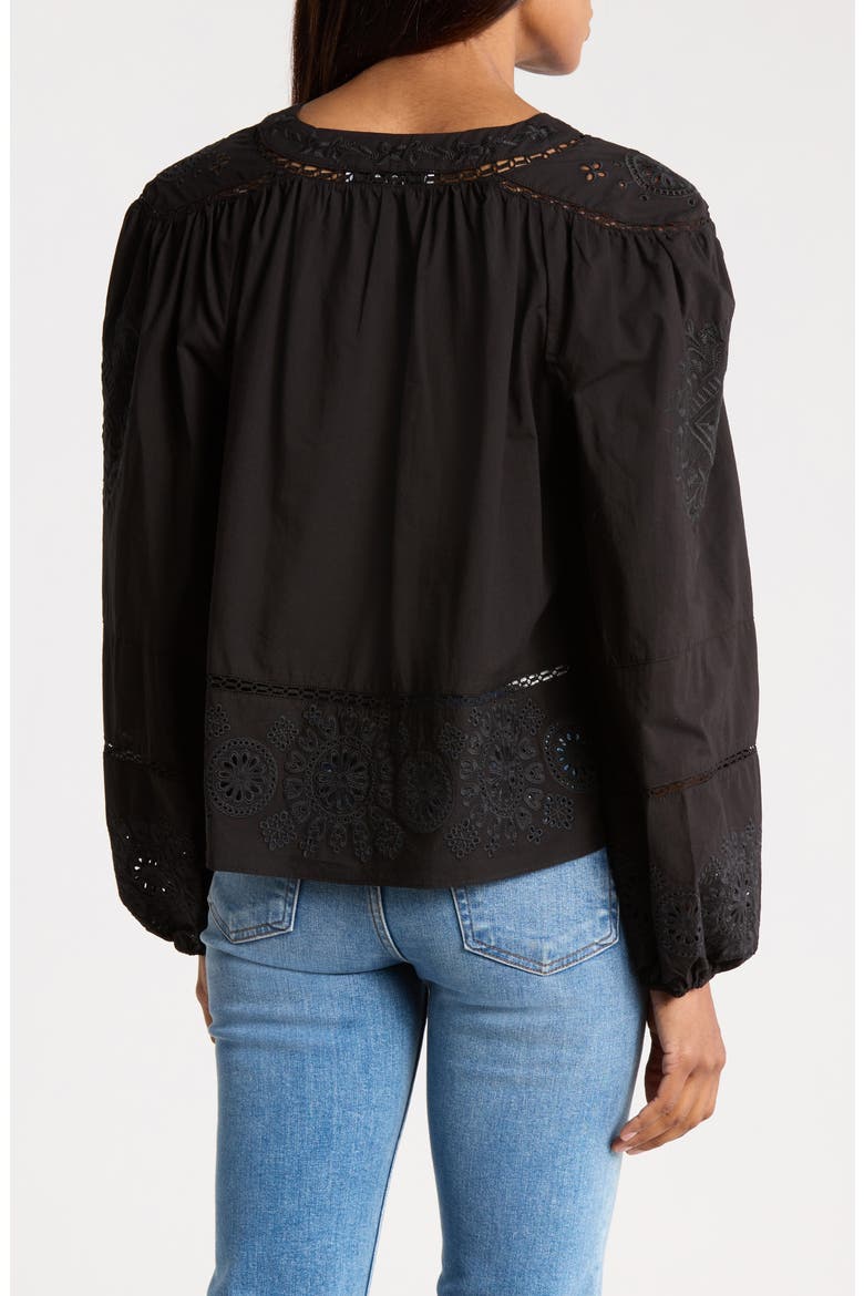 Embroidered Blouson Sleeve Top, Alternate, color, BLACK