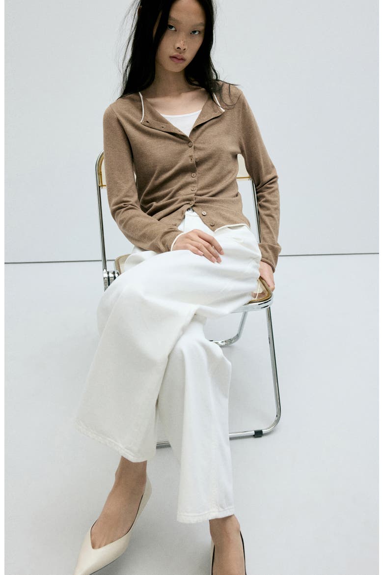Button Front Cardigan, Alternate, color, MEDIUM BROWN