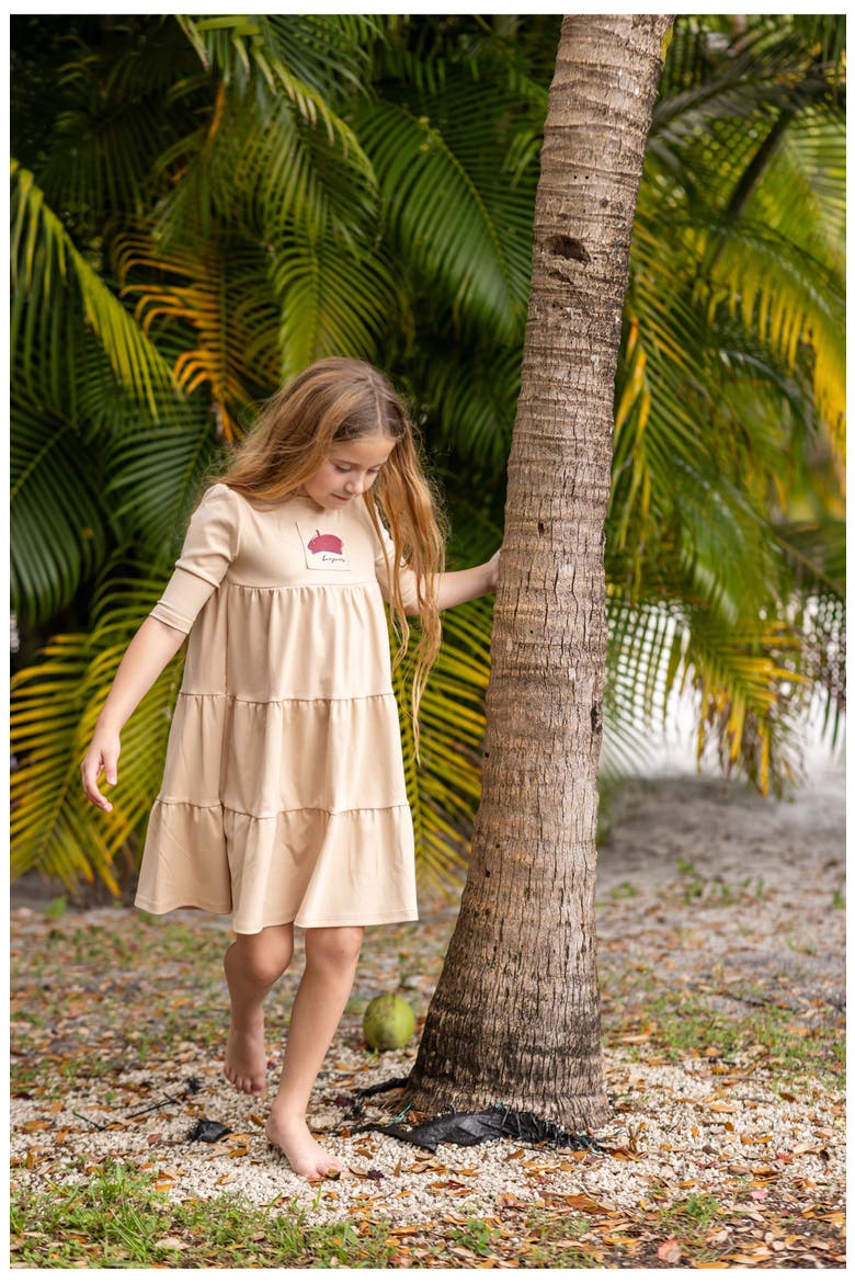 French 3/4 Sleeve Dress for Girl, Alternate, color, Beige