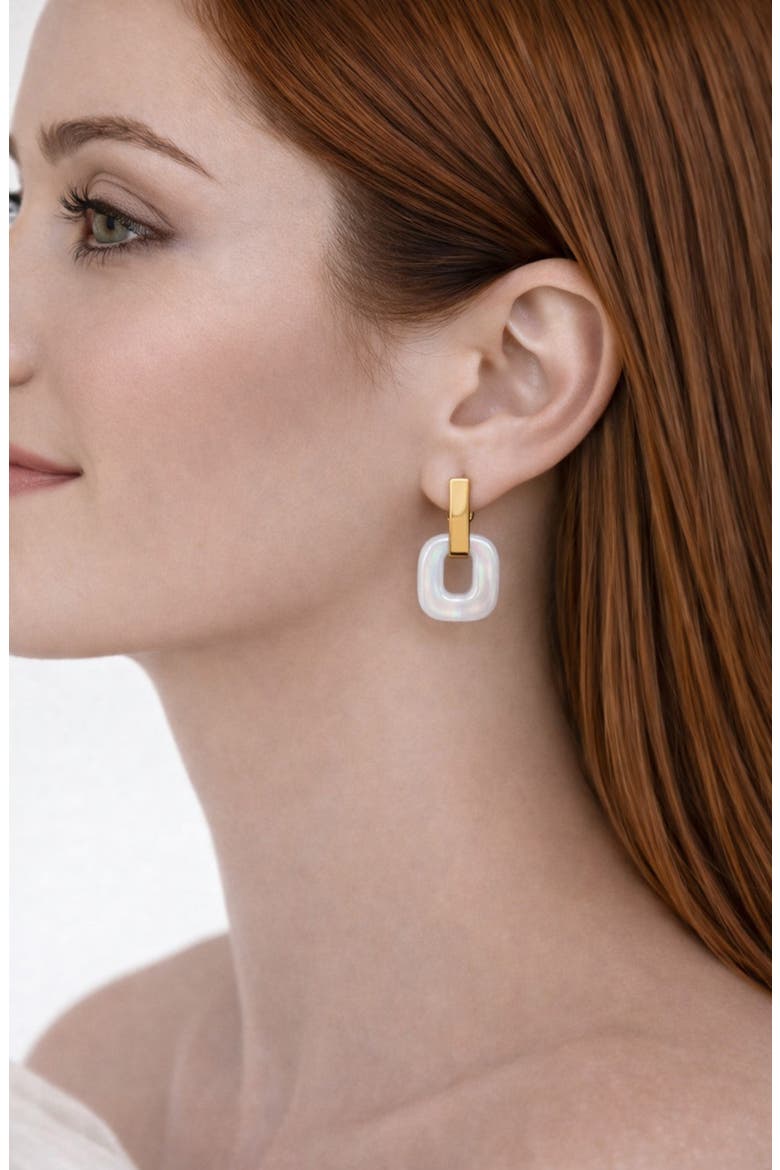 Square Resin Drop Hoop Earrings, Alternate, color, GOLD
