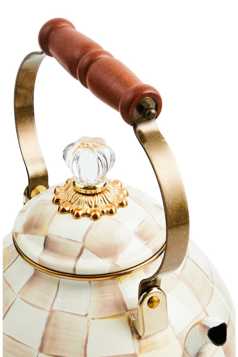 Mocha Check Enameled Steel 3-Quart Tea Kettle, Alternate, color, MOCHA