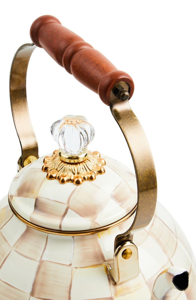 MACKENZIE CHILDS Mocha Check Enameled Steel 3-Quart Tea Kettle, Alternate, color, Mocha