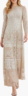 Needle & Thread Aurora Long Sleeve Round Neck Gown