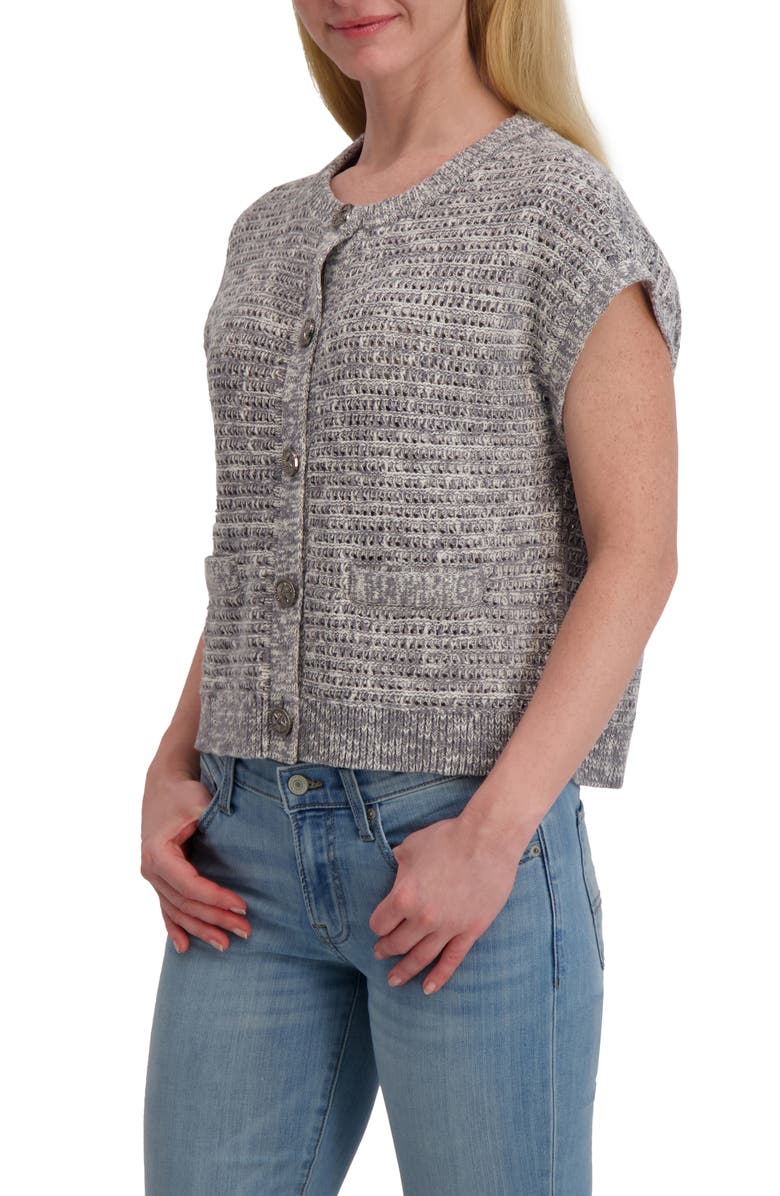 Lucky Brand Short Sleeve Cotton Cardigan, Alternate, color, Medium Heather Grey