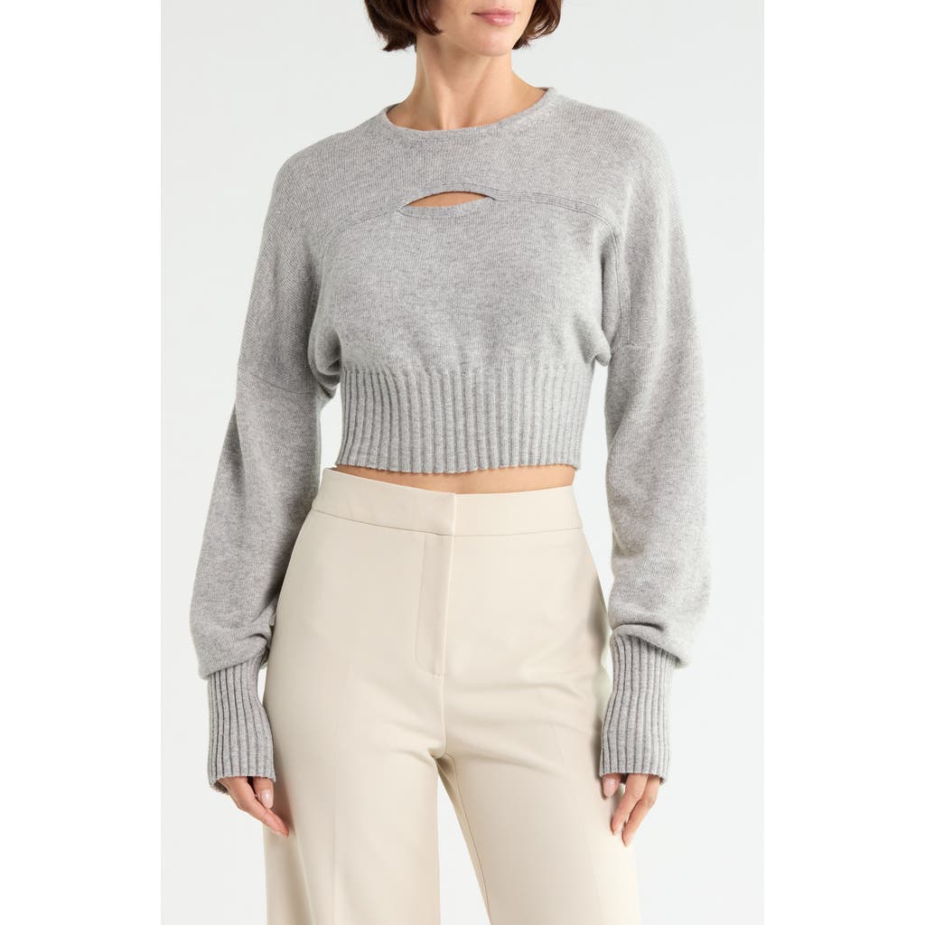 Longchamp Cutout Long Sleeve Crop Knit Top In Grey
