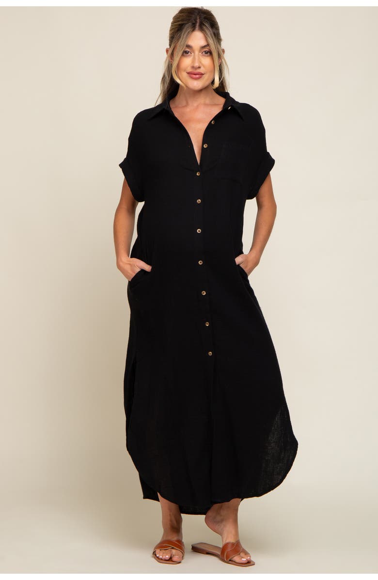 PinkBlush Button Down Midi Dress, Alternate, color, Black