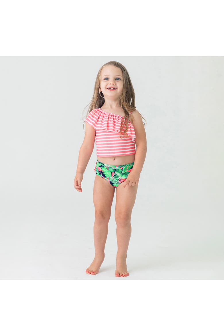 Baby Girls One Shoulder Ruffle Tankini, Alternate, color, Flamingo Frenzy