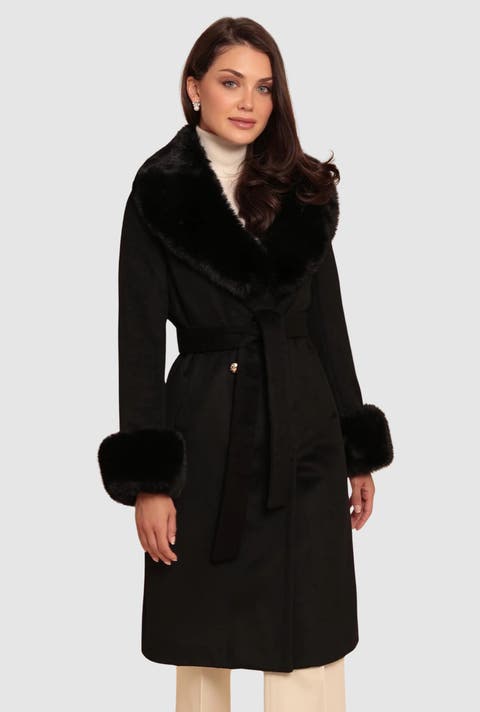 Marlene Faux Fur Collar Wool Blend Coat