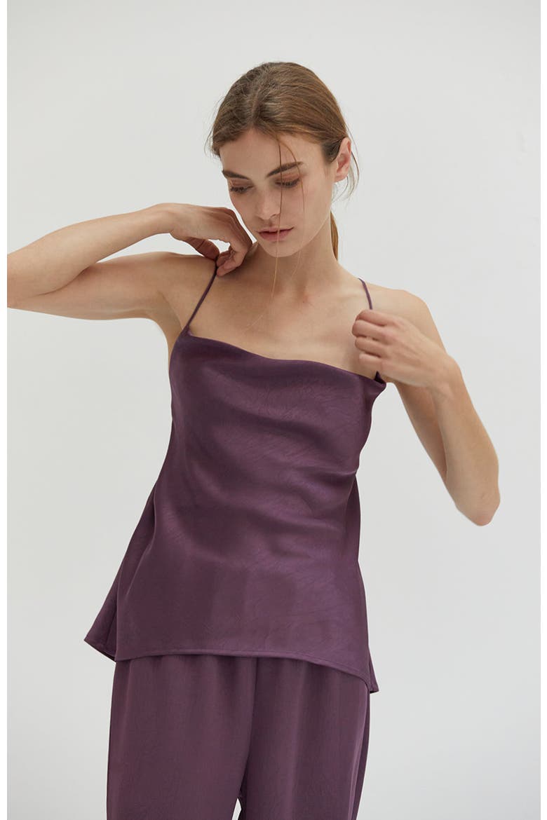 Textured Satin Cowl Back Satin Top, Alternate, color, Fig