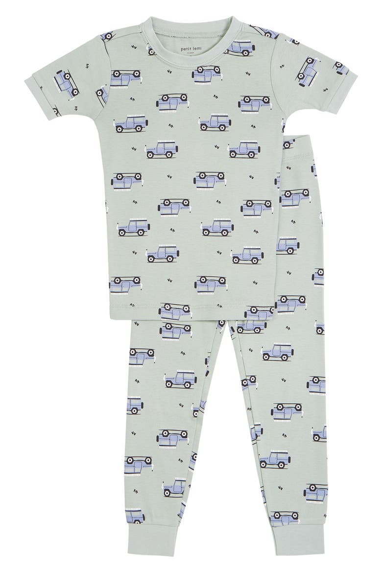 Kids' Jeeps Fitted Two-Piece Pajamas, Main, color, LIGHT GREEN