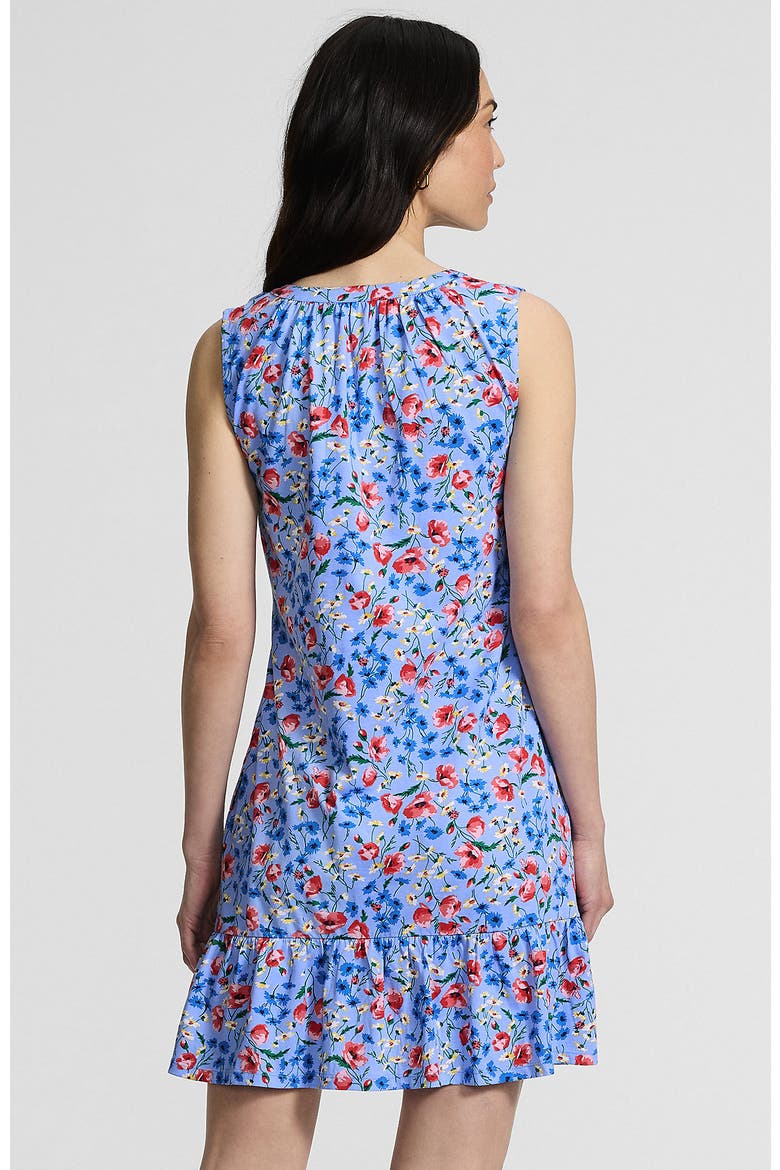 Petite Sleeveless Cotton Jersey Notch Neck Flounce Dress, Alternate, color, Clear Blue Sky Poppy Floral
