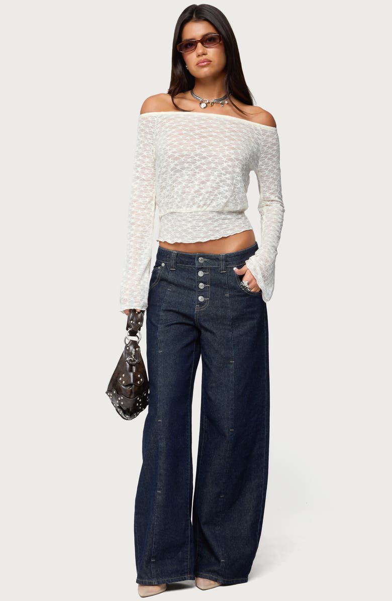 EDIKTED Alef Sheer Lace Off the Shoulder Top, Alternate, color,