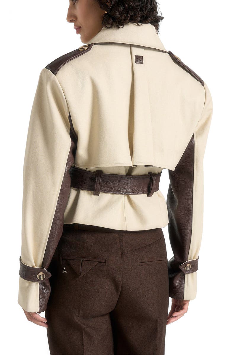 Manière De Voir Lelia Cropped Gabardine Trench Coat With Belt, Alternate, color, Beige