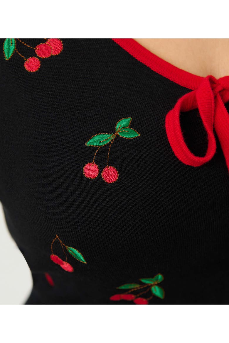 1950s Crop Knit Cardigan, Alternate, color, Black W/Cherries