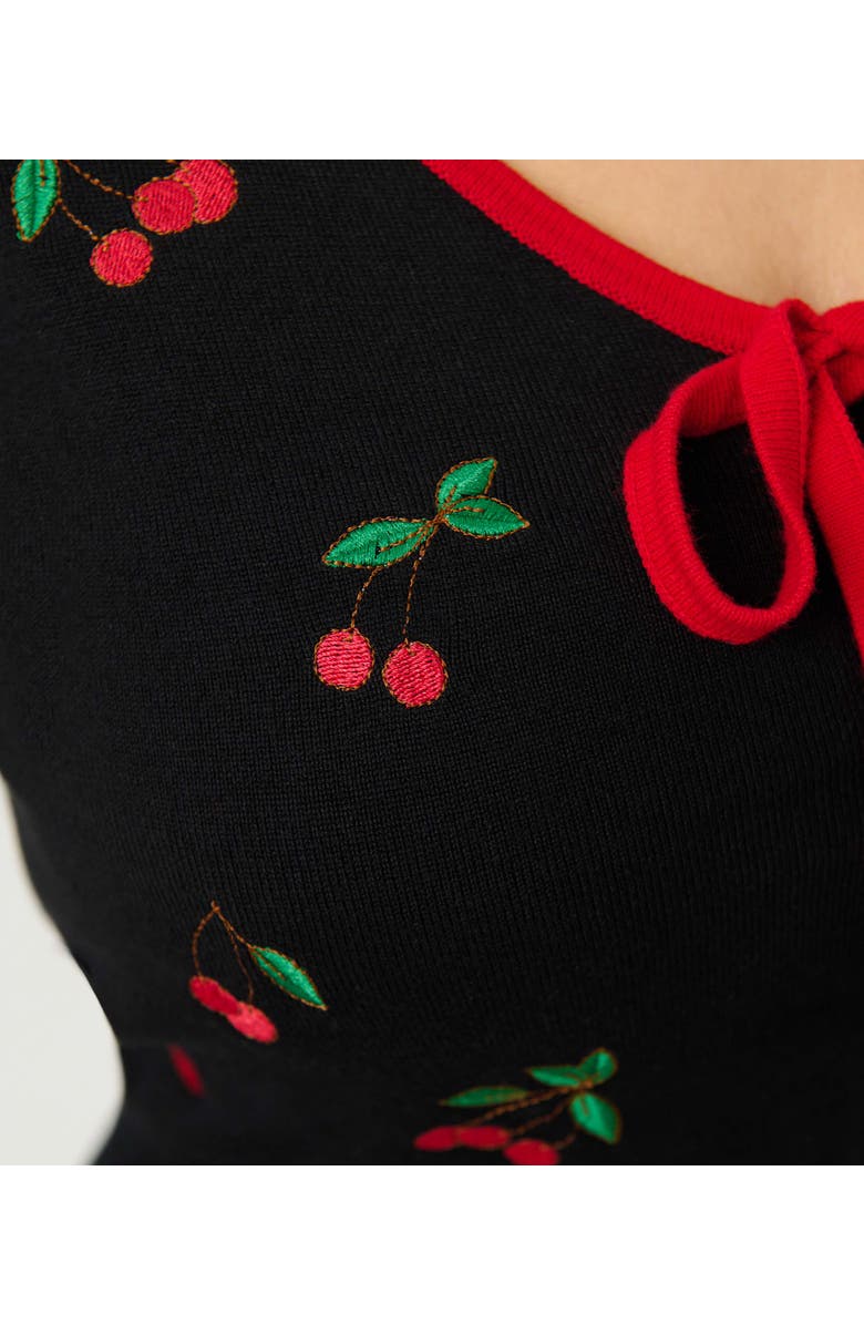 Unique Vintage 1950s Crop Knit Cardigan, Alternate, color, Black W/Cherries