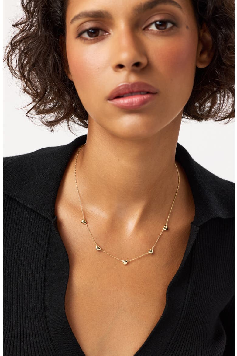 Lev Mini Heart Station Necklace, Alternate, color, GOLD