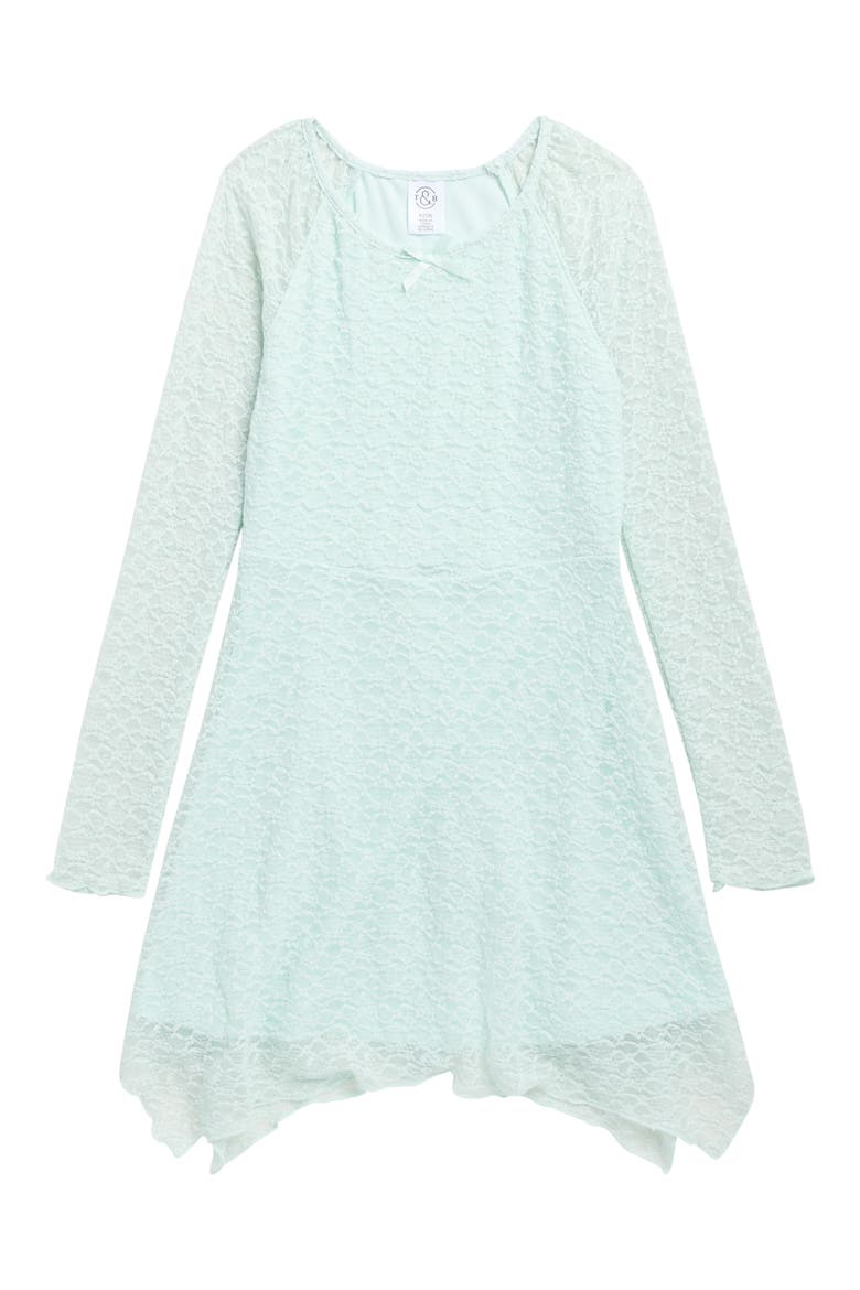 Kids' Long Sleeve Lace Dress, Main, color, BLUE WHISPER