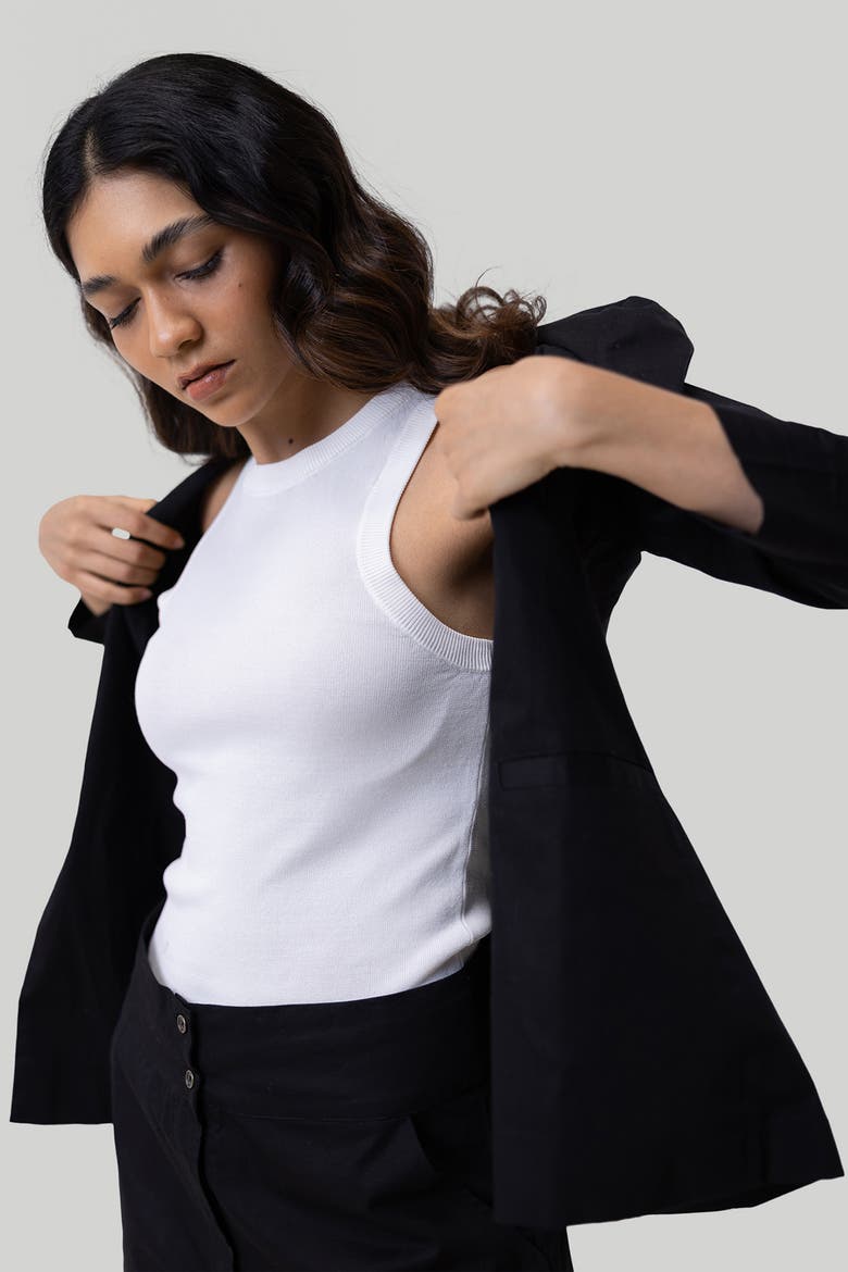 Organic Cotton Collarless Summer Blazer, Alternate, color, Black