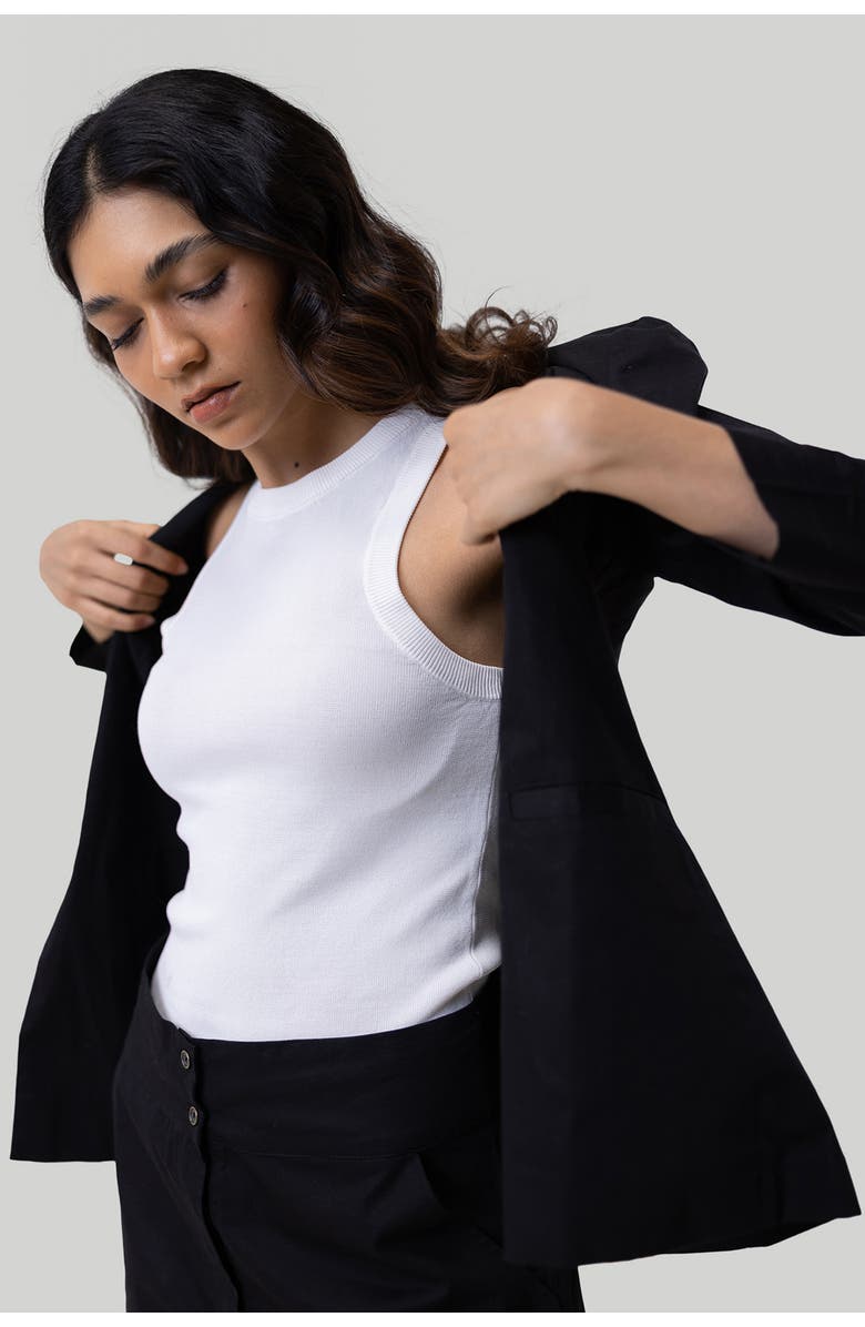 Reistor Organic Cotton Collarless Summer Blazer, Alternate, color, Black