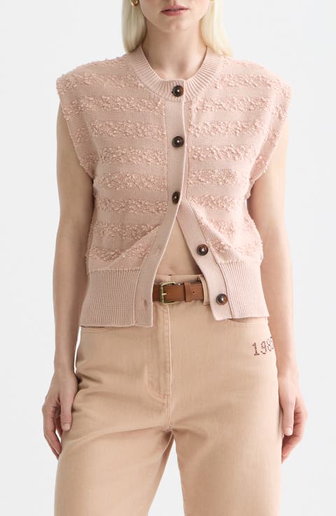 Bouclé Stripe Cotton Blend Sweater Vest