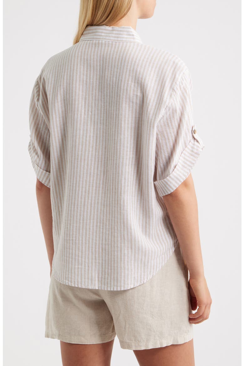 Mason Short Sleeve Stripe Button-Up Shirt, Alternate, color, KHAKI SAND